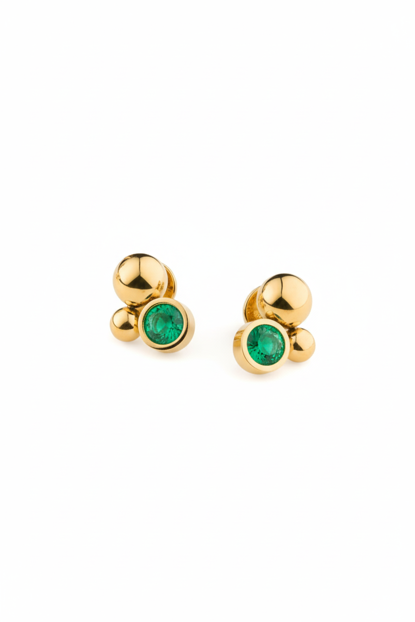 Solar Crystal Golden Emerald Earrings