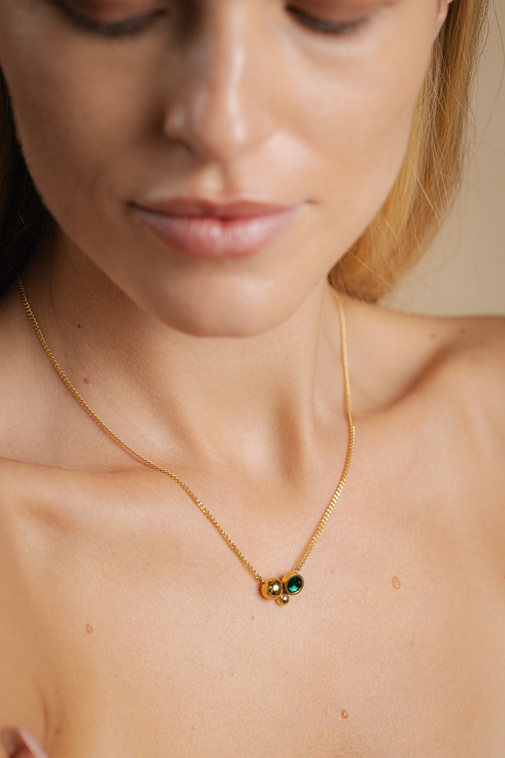 Solar Crystal Golden Emerald Necklace