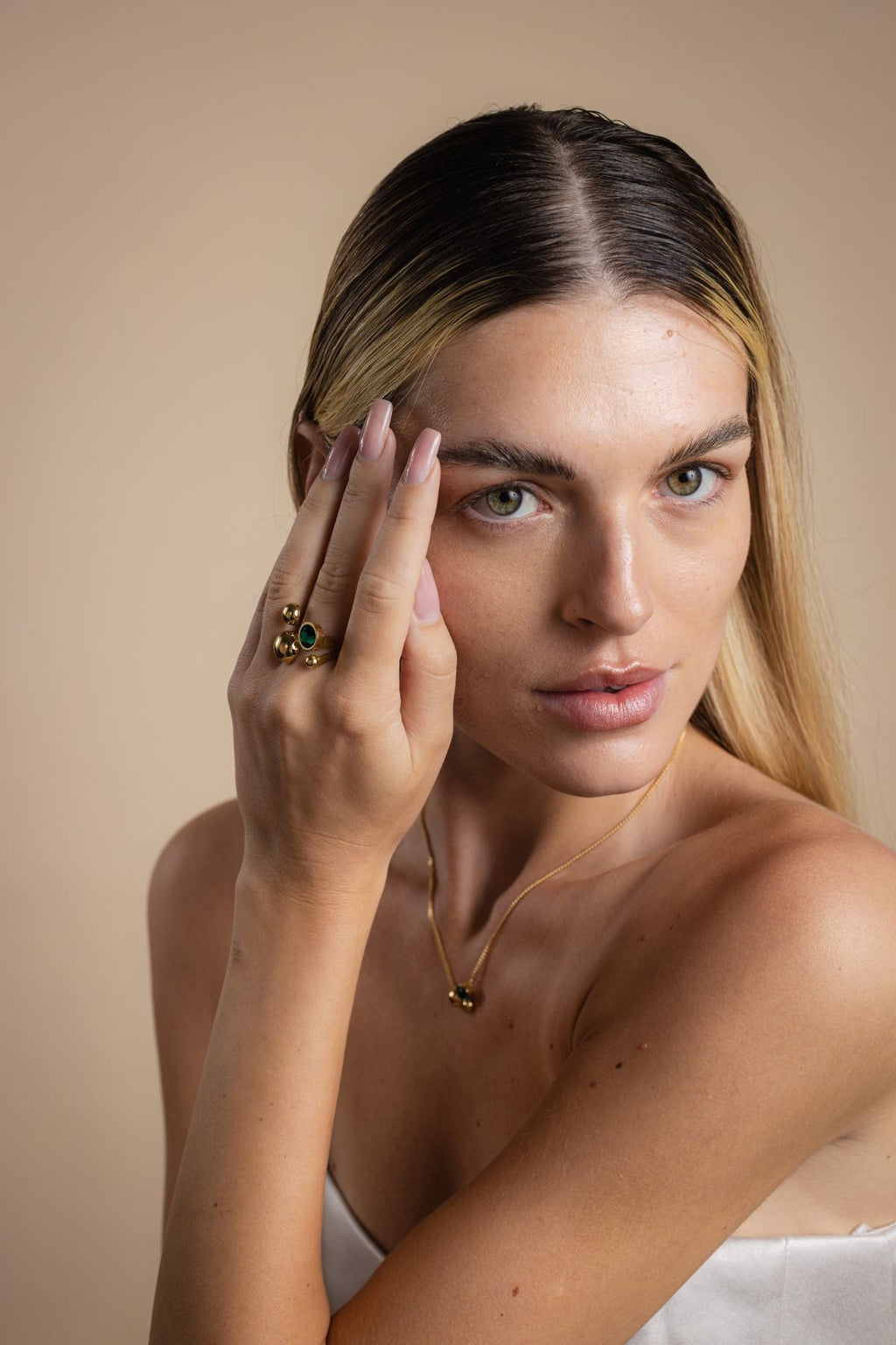 Solar Crystal Golden Emerald Ring